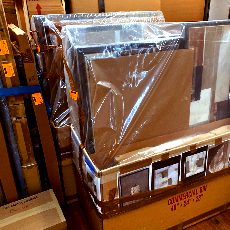 Protected fine art prepared for secure specialized storage